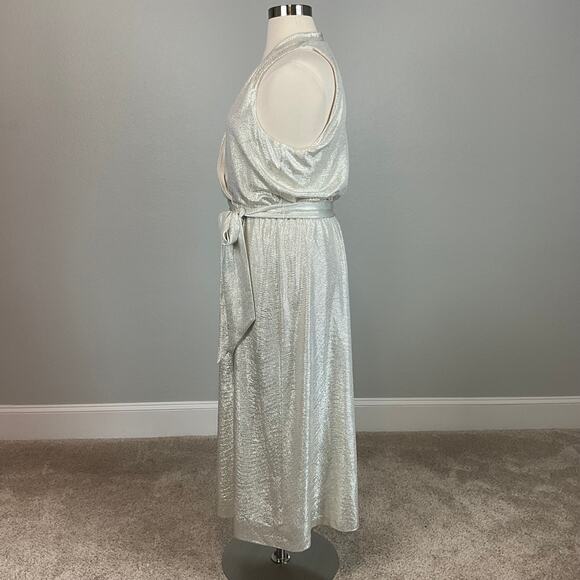Ralph Lauren Gold Metallic Halter Wrap Cocktail Dress Sleeveless Women’s 16 - Picture 5 of 12